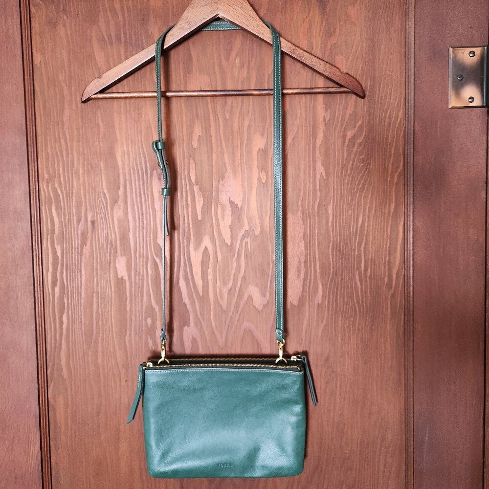 Green Fossil Devon Double Zip Purse